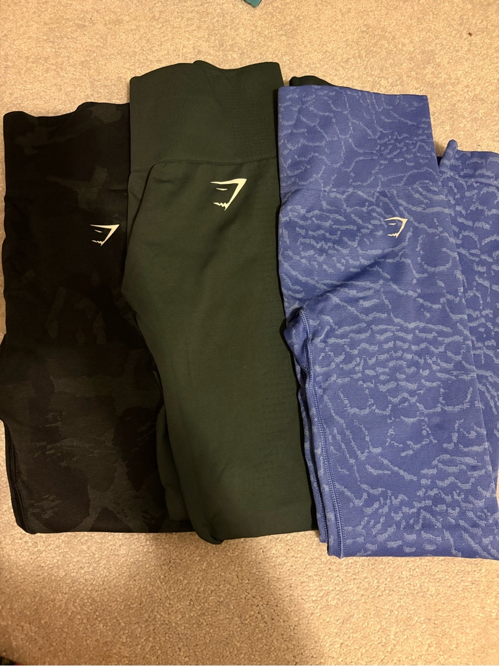 Gymshark Kids Seamless Leggings Trio - Black, Green, Blue Patterned